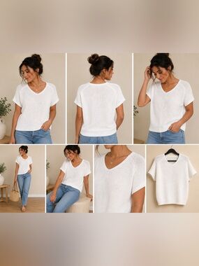 White V-Neck Short Sleeve Knit Sweater